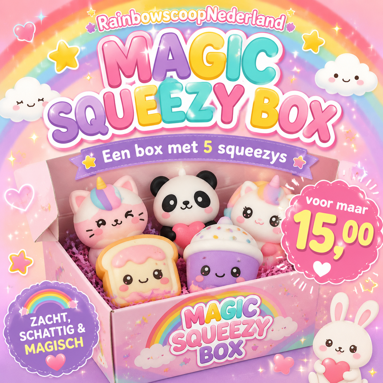 5 squeezys in een box