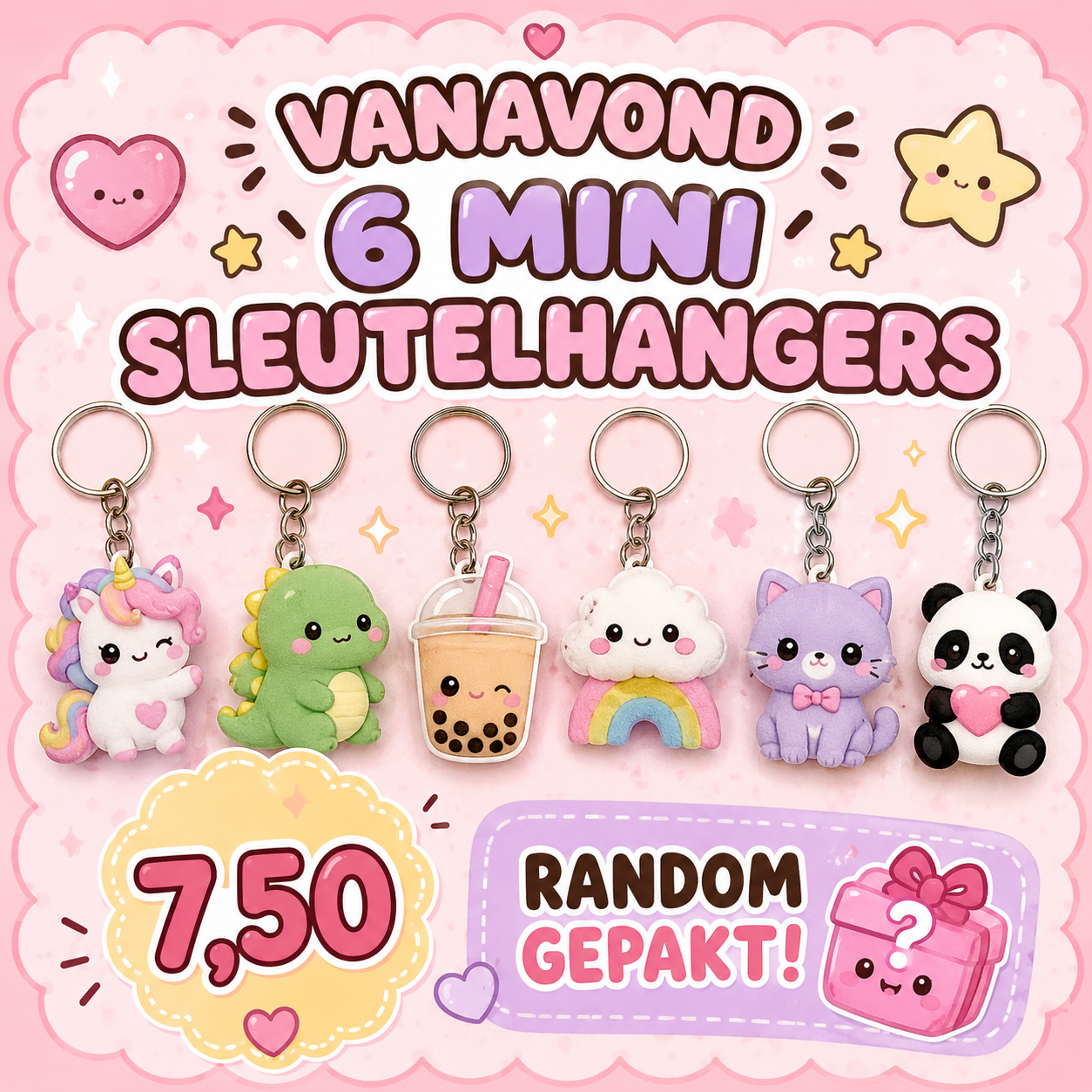 6 mini sleutelhangers