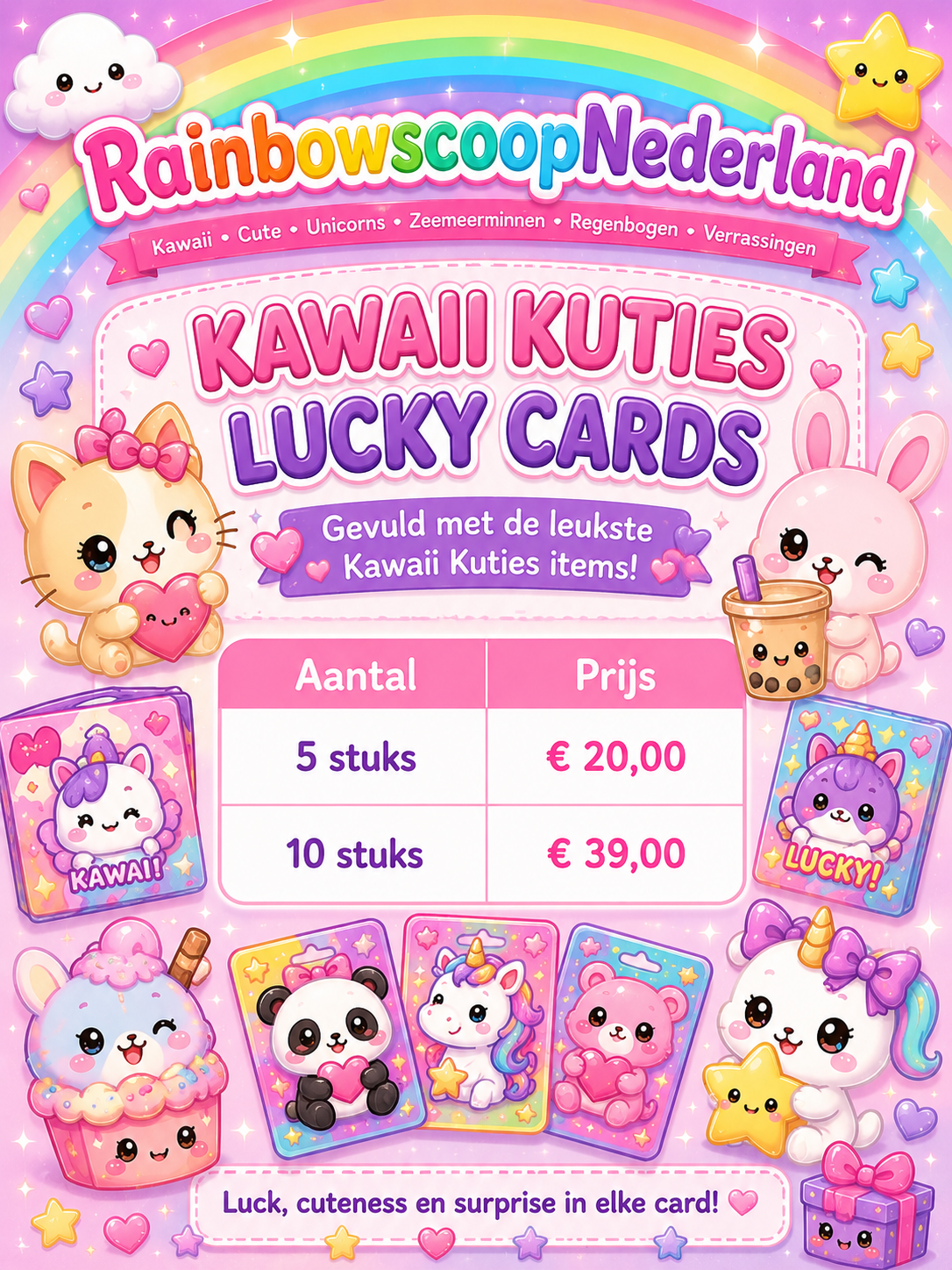 10 kawaii kuties lucky cards