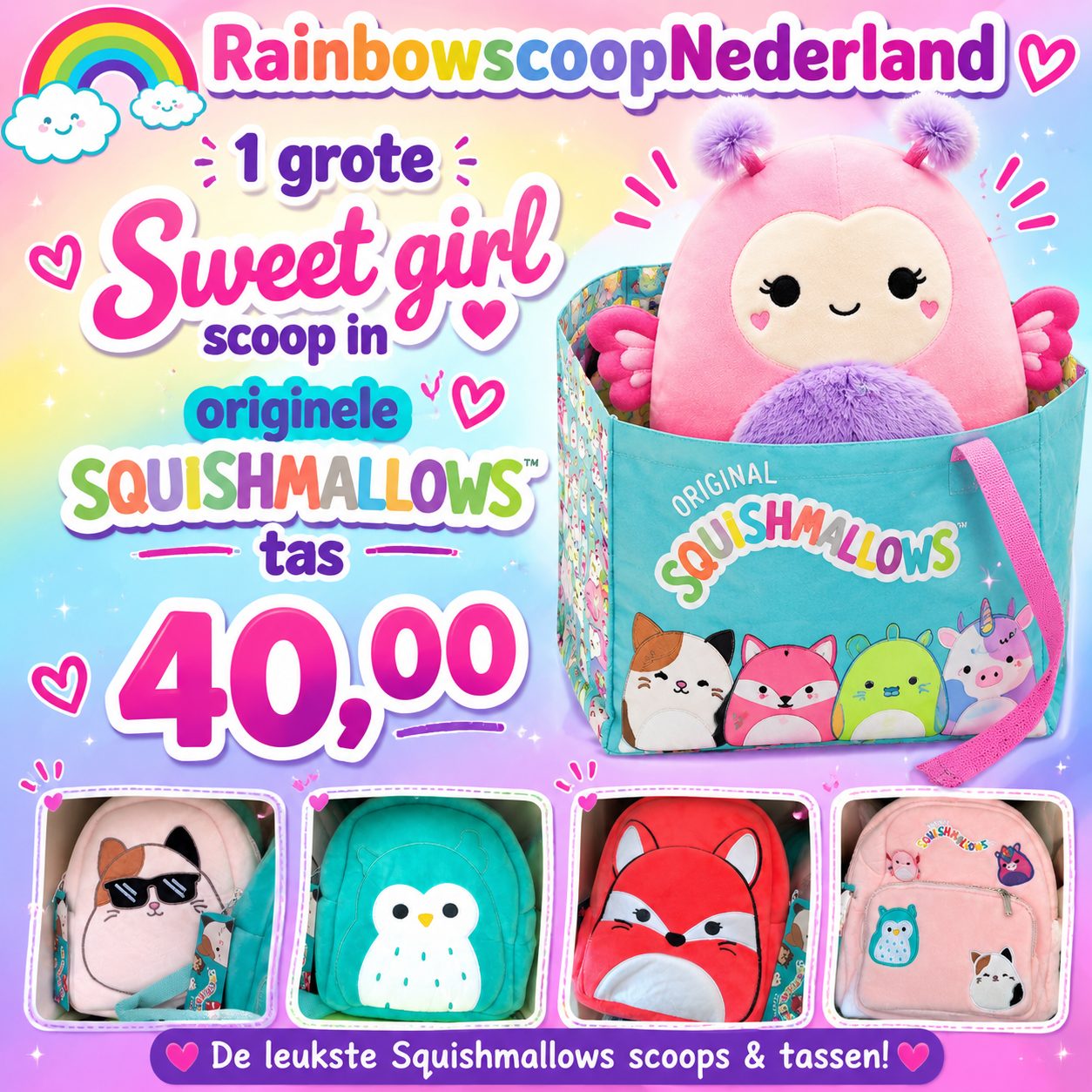 Originele squishmellow tas plus grote sweet girl